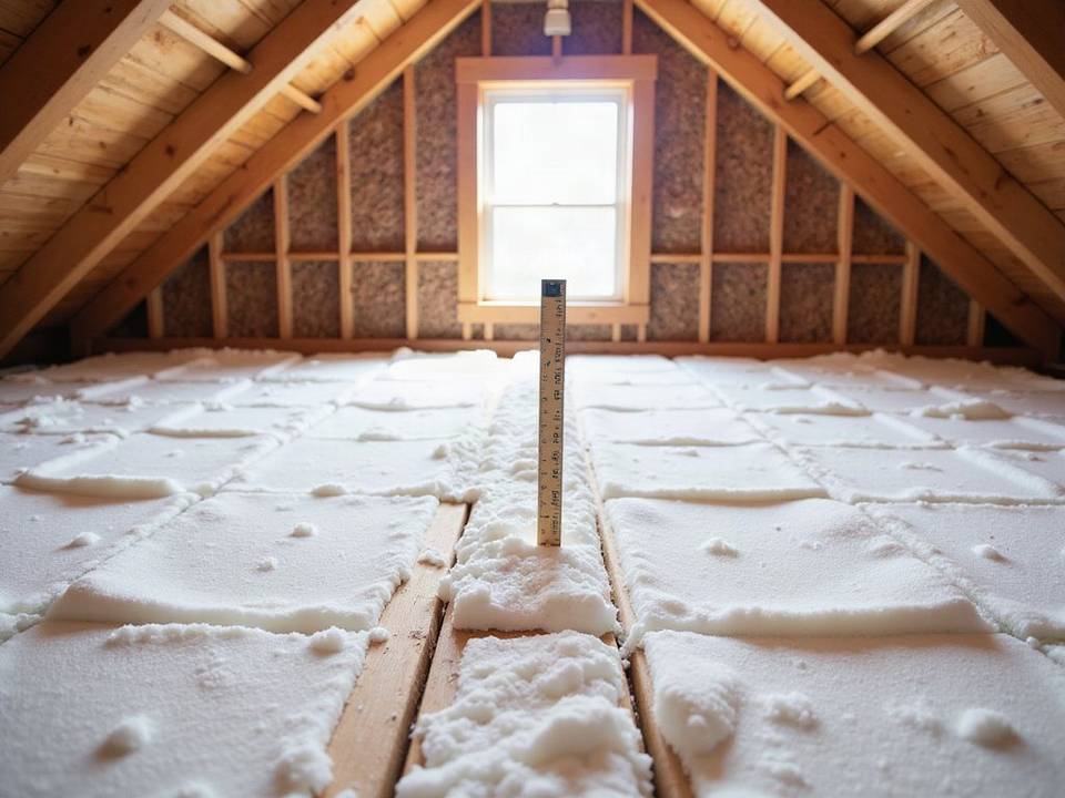 Attic floor covered with an even layer of blown in insulation